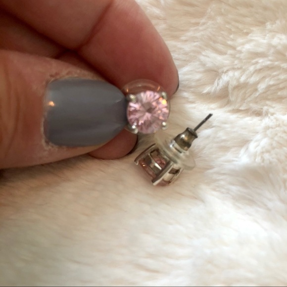 Pink and silver gemmed stud earrings - Picture 2 of 2